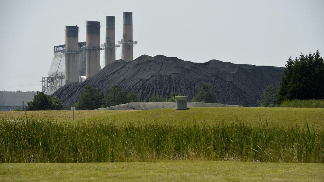 A mountain of coal sits next to Duke Energy’s Marshall Steam Station on Lake Norman.