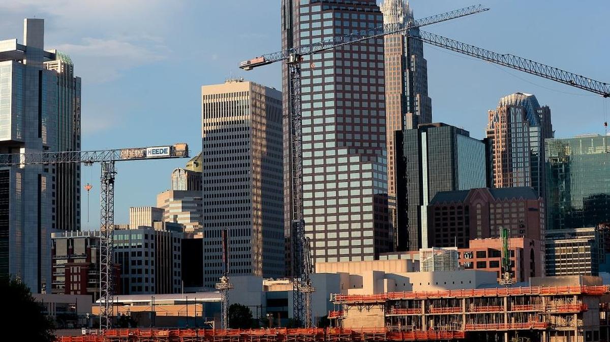 Cranes in uptown Charlotte as construction continues on Wednesday, August 31, 2016.