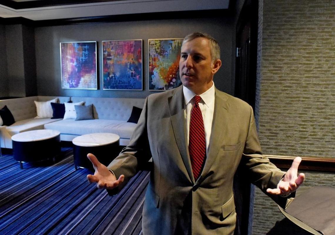 Barings CEO Tom Finke photographed at the dedication ceremony of 300 South Tryon, the firm’s uptown headquarters.