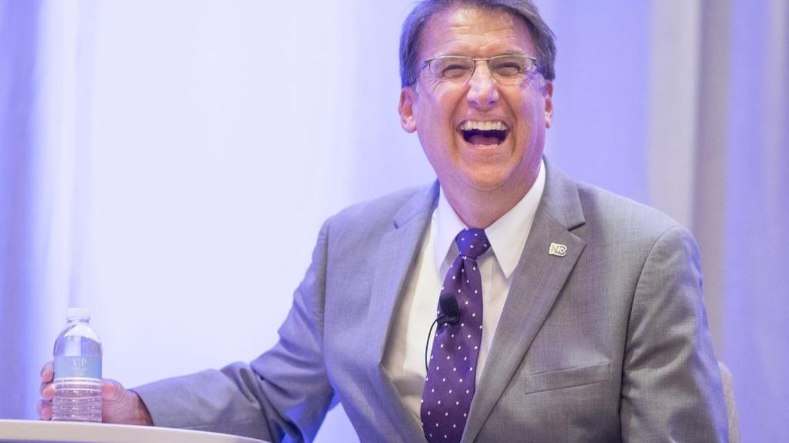 Governor Pat McCrory laughs during his introduction at a visit to the North Carolina Association of Community College Trustees conference at the Charlotte Marriott City Center last September.