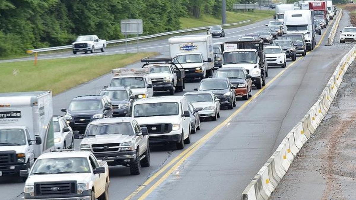 Traffic heads north on I-77 as construction continues.