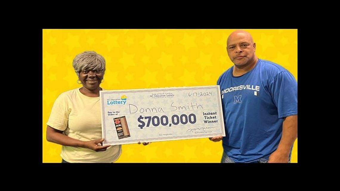 Donna Smith, pictured with her fiance Calvin Blackwood, hit the jackpot in North Carolina.