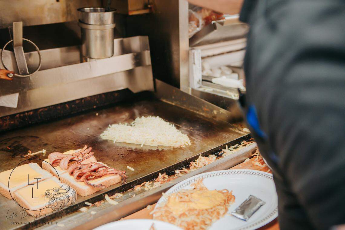 The menu included heart-shaped hash browns and the typical Waffle House fare.