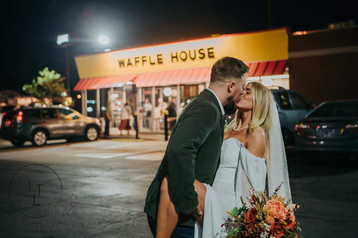 The bride said she surprised her groom with the wedding reception location.