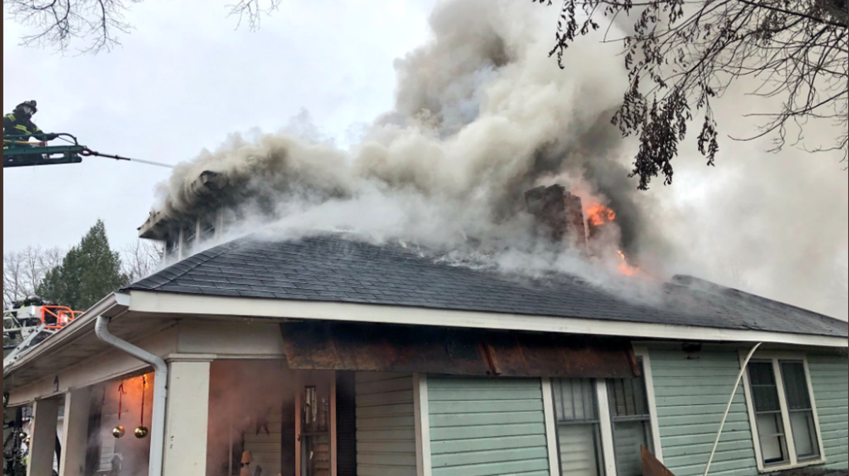 The house where firefighters were hurt during battle with flames.