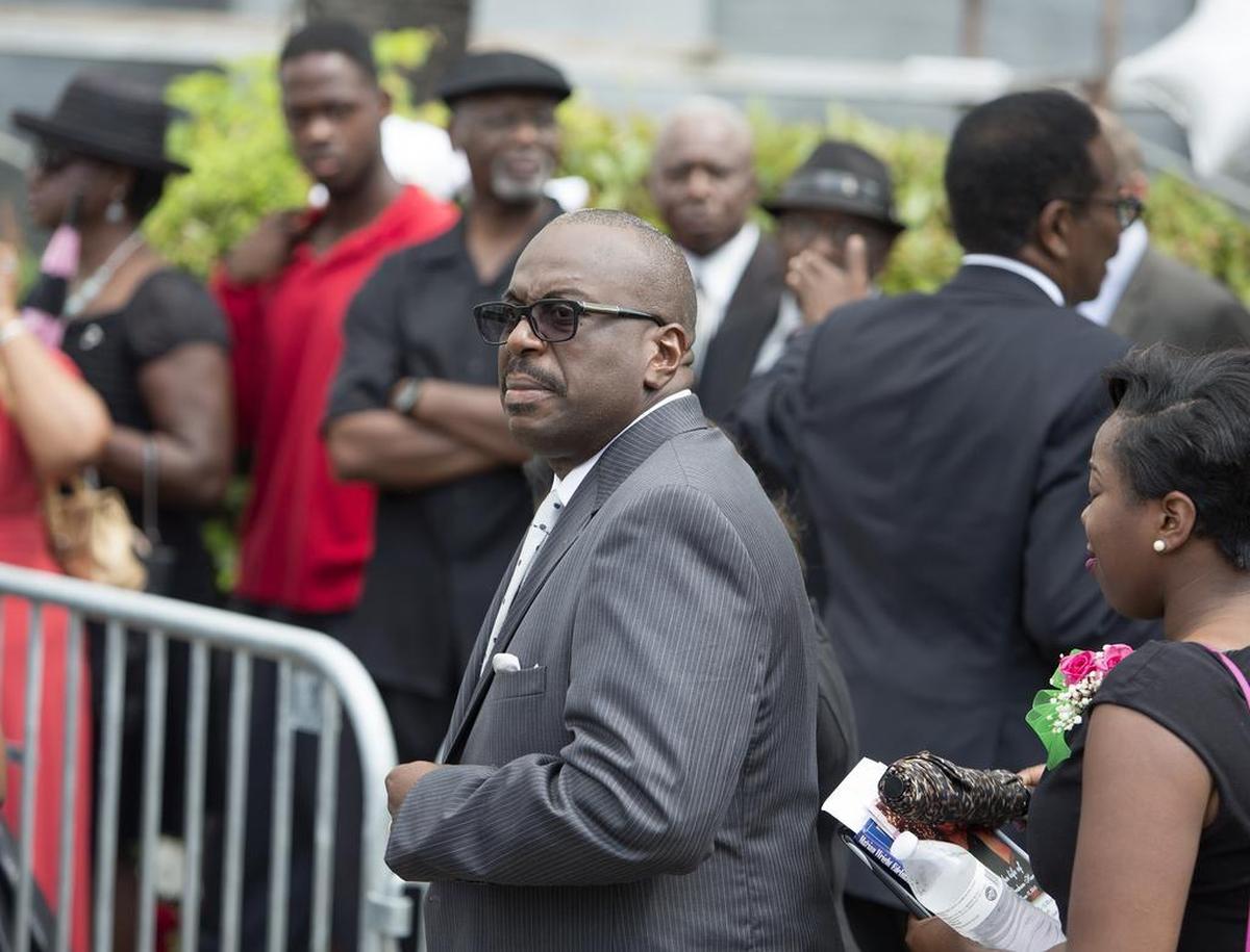 Malcolm Graham, brother of Cynthia Graham Hurd, walks into Emanuel AME Church in Charleston before Hurd’s funeral. (Photo by Mic Smith)