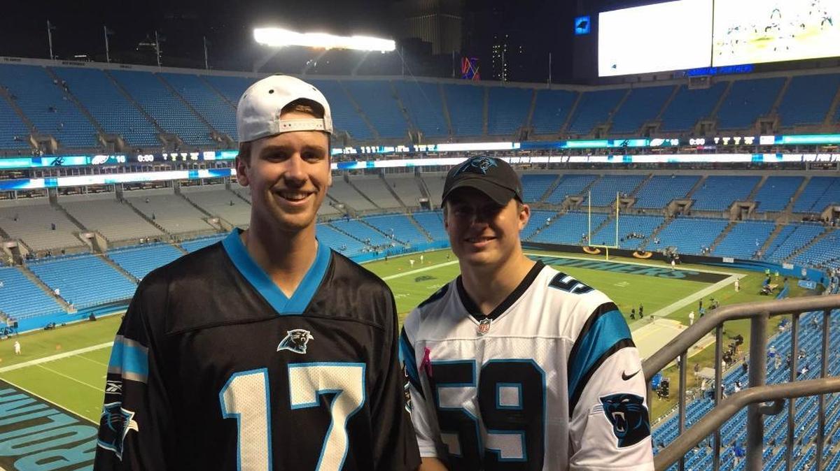 UNCC Urban Planning Major Russell Miller (left) attended last Sunday night’s Panther’s game with Zach Hutson, a UNCC junior and plans to attend the Monday night game after going to the Charlotte Hornets home opener.