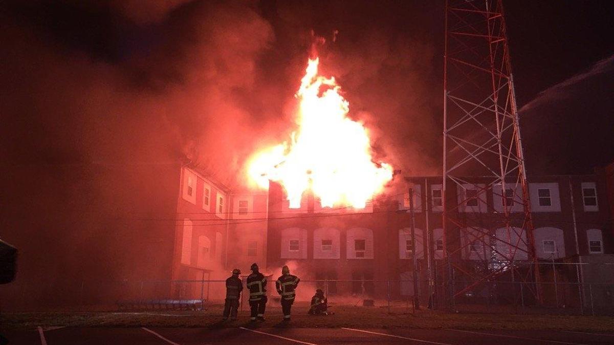 A fire was reported early Monday at old Hildebran High School building near Hickory.
