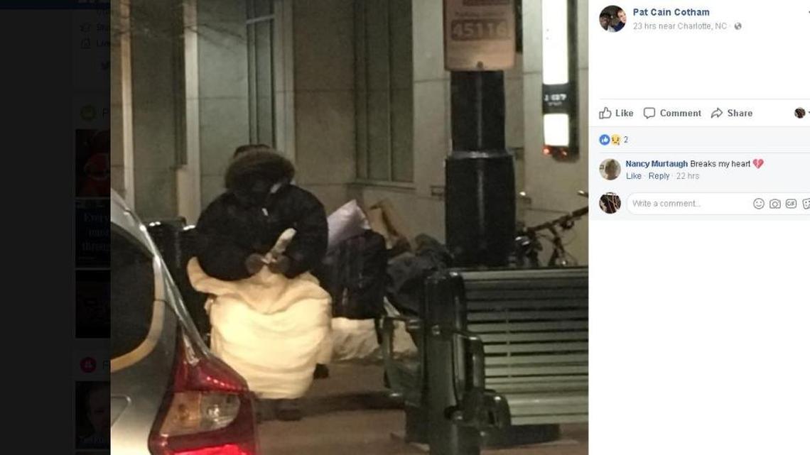 Mecklenburg County commissioner Pat Cotham posted this photo on Facebook that she took of a homeless man in Charlotte on Thursday.