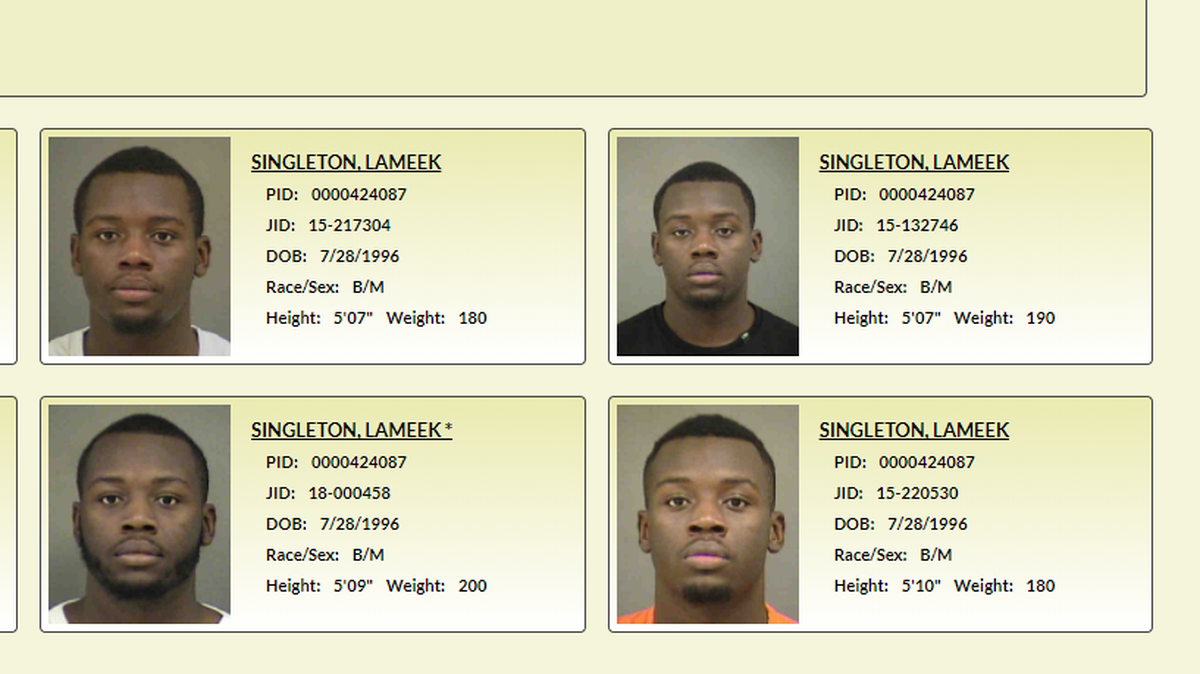 Some of Lameek Singleton’s mugshots.