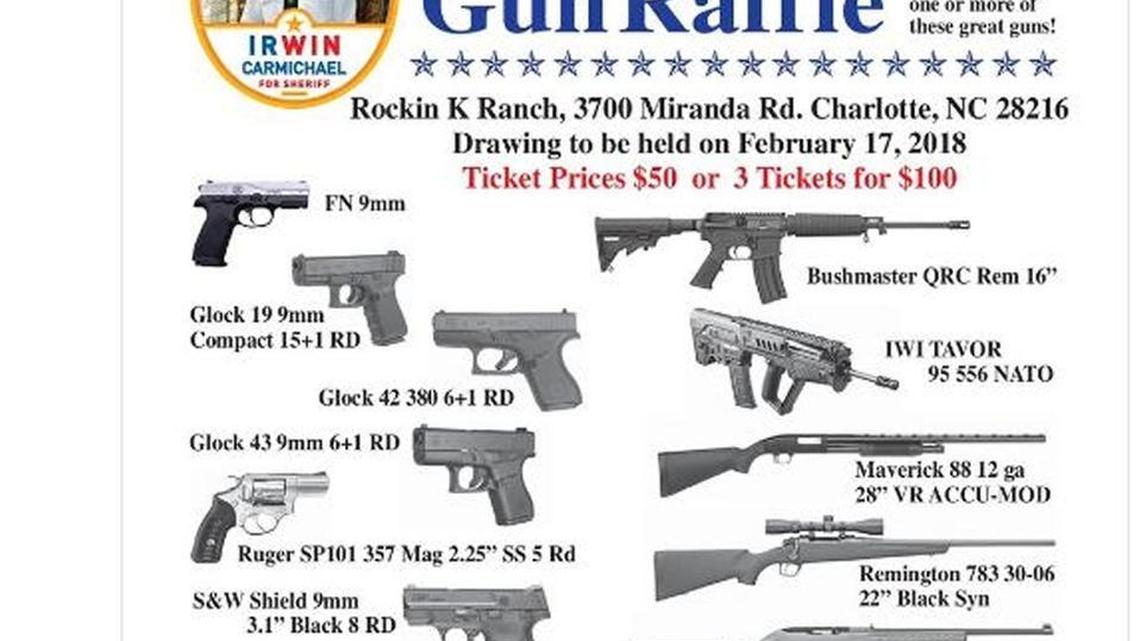 Mecklenburg County Sheriff Irwin Carmichael’s reelection campaign will raffle off a number of firearms Saturday, including assault rifles of the kind used to kill 17 people Wednesday at a Florida school.