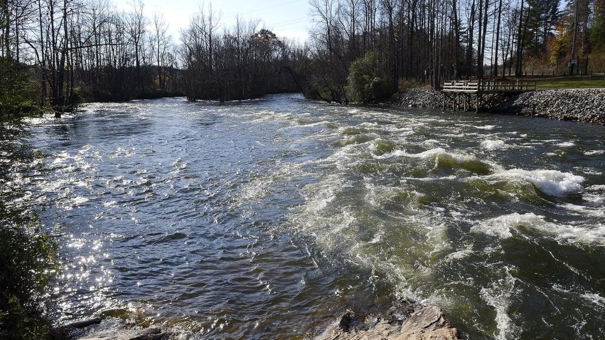 Water pours into the Catawba River from Lake James near Morganton.