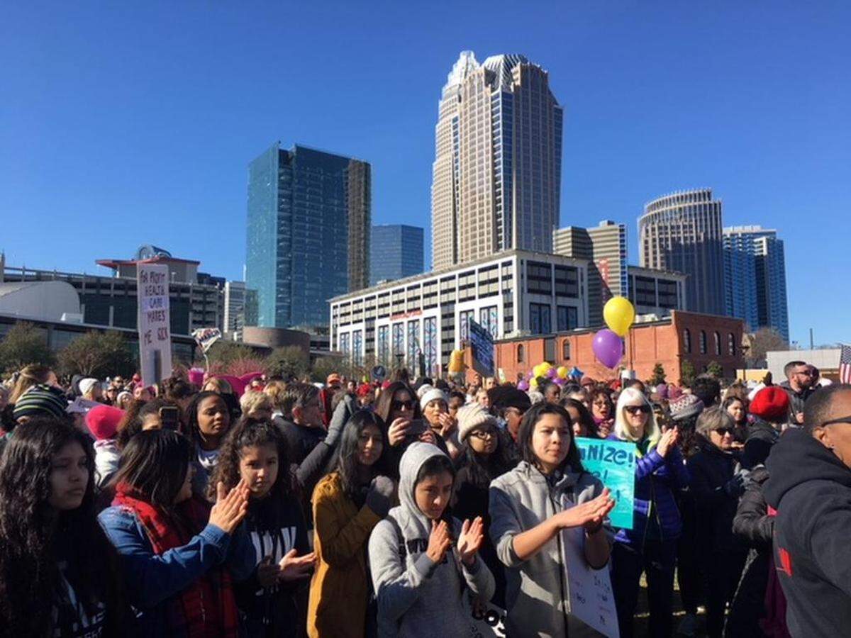 Thousands of marchers gather at the start of Charlotte’s Women United March on Saturday morning, Jan. 26, 2019.