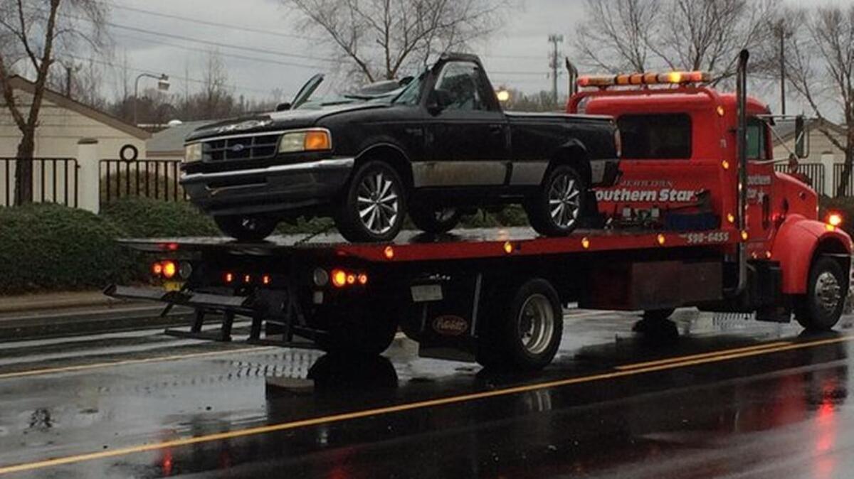 This vehicle was involved in a wreck that closed Sharon Amity Road at Kimmerly Glen Lane on Wednesday morning.