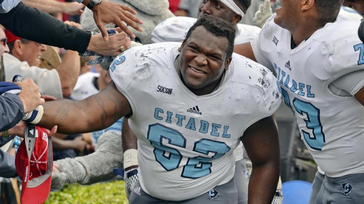 Former Rock Hill High football player and wrestler Mitchell Alexander Jeter is shown celebrating with the fans after his Citadel team defeated South Carolina 23-22 in 2015. Jeter, died in a car crash in McConnels Saturday night. He was 22.