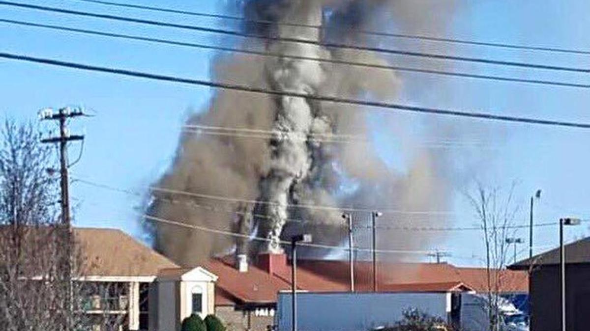 Fire damaged Fat Boys Restaurant and Catering in Mooresville on Saturday morning.