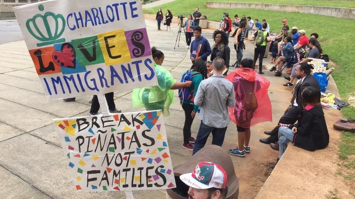 Protesters gathered in Charlotte’s Marshall Park ahead of an immigration march in May. More than 27,000 young, undocumented immigrants in North Carolina have been granted deferrals from deportation under a program that President Trump says he will end.