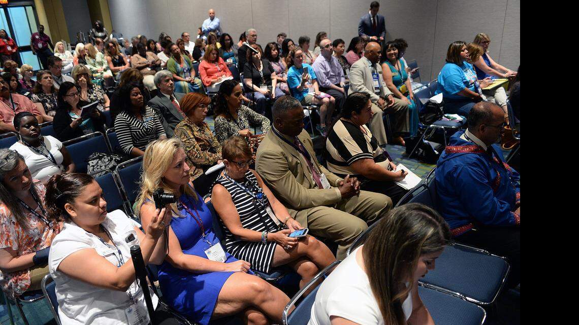 
PTA members listened to a panel of five,as they spoke on meaningful and engaging dialog in the hispanic community. With a shared commitment to educational excellence and the success of every child National PTA and the Hispanic Foundation convened parents and education leaders from across the country for the first Hispanic engagement symposium at the Charlotte Convention Center, on Thursday, June 25, 2015.
