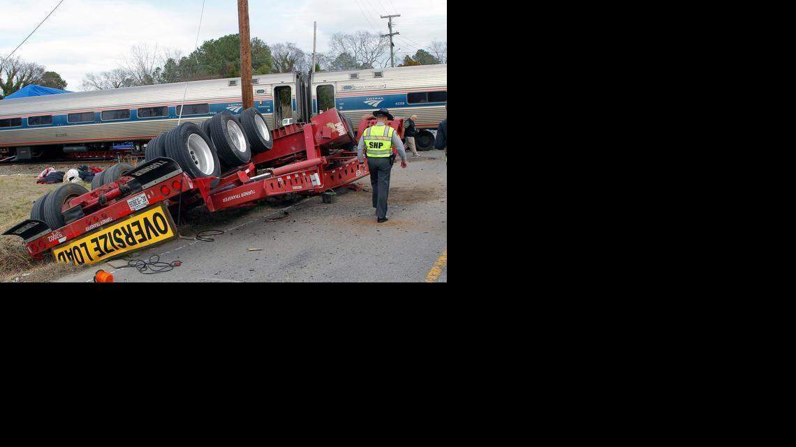 
A northbound Amtrak train collided with a supersize tractor-trailer on Monday. The 164-foot-long truck was so big its trailer straddled the track while the cab blocked traffic in the intersection.


