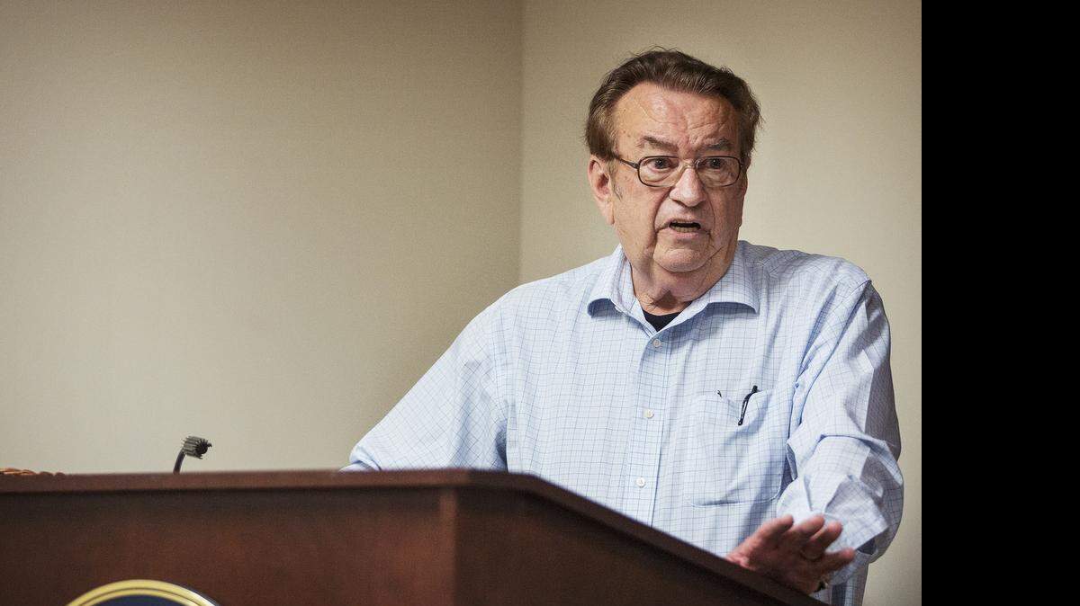 
Bill Brooks speaks to attendees at an award ceremony where he was awarded the Wright Brothers Master Pilot Award for 50 years of error-free flight by The Federal Aviation Administration and Department of Transportation on Monday, June 22, 2015. 
