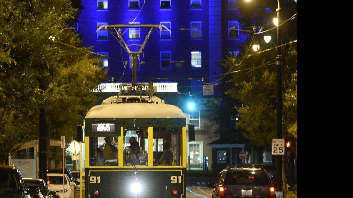 
The city’s new streetcar, the Gold Line, on a test run along Elizabeth Ave. near Presbyterian Hospital on July 09, 2015.
