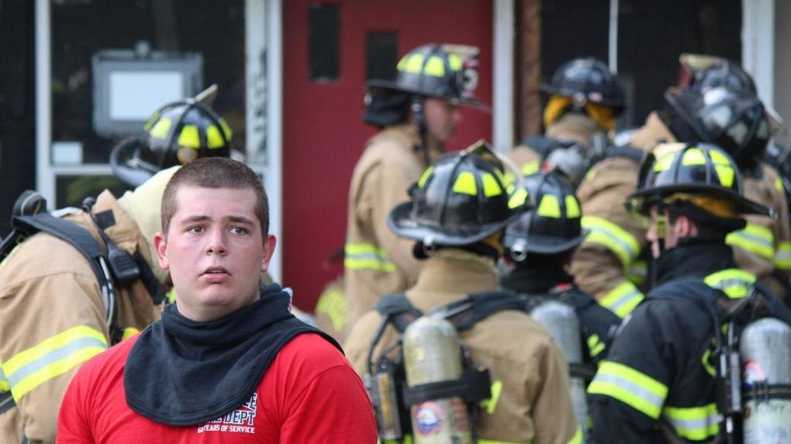 Pineville firefighter Richard Sheltra trains with fellow firefighters in July 2015.