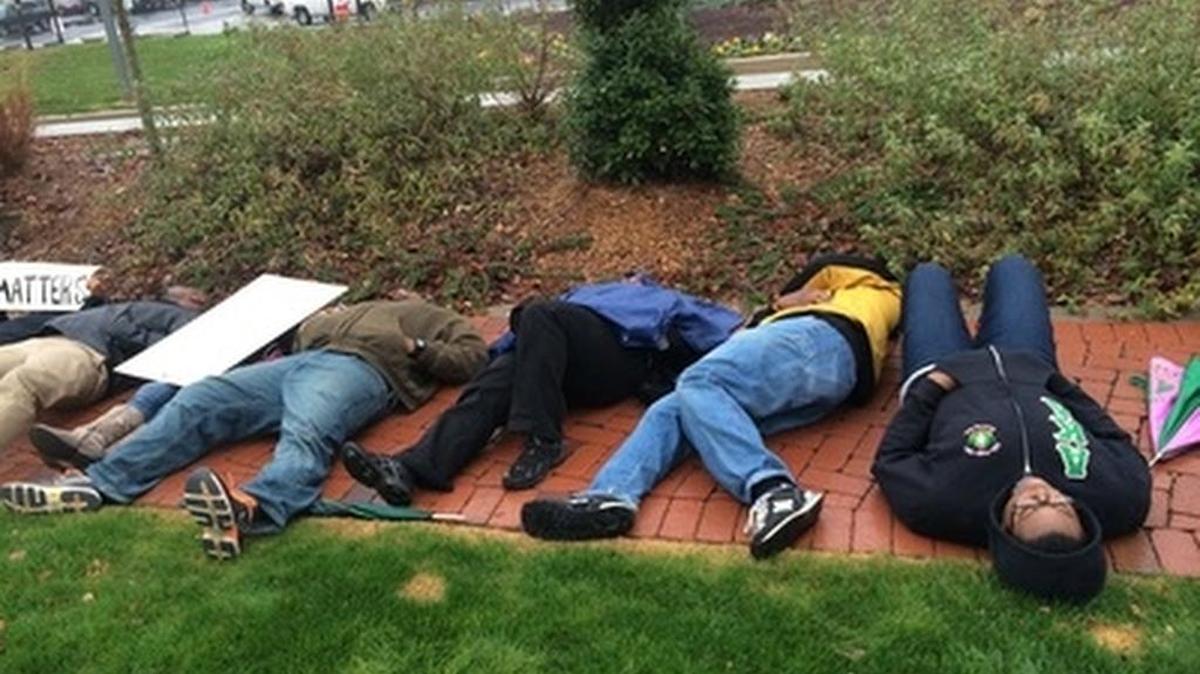
Activists from the #BlackLivesMatter movement staged a previous die-in at Romare Bearden Park in uptown Charlotte.
