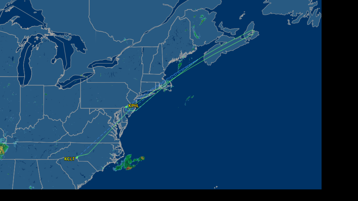 
American Airlines flight 732 from Charlotte to London had made it to Nova Scotia when a passenger reportedly became unruly. The flight diverted to Philadelphia.
