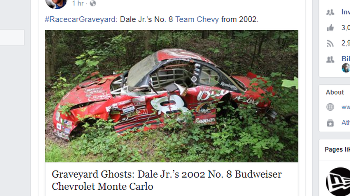Dale Earnhardt Jr. posted a picture of his car on Facebook on Monday.