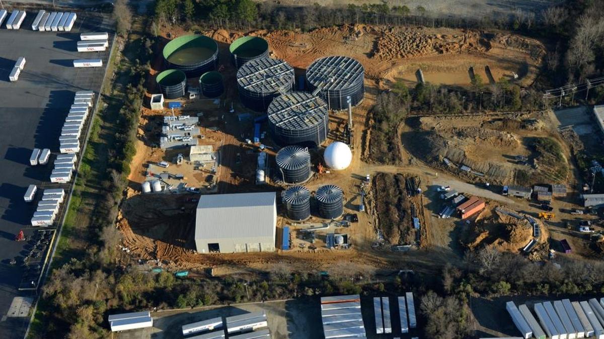 An aerial view of Blue Sphere’s 5-megawatt power plant under construction in Charlotte.