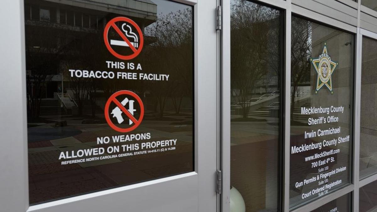 The entrance to the Mecklenburg County Sheriff's Office in uptown Charlotte.