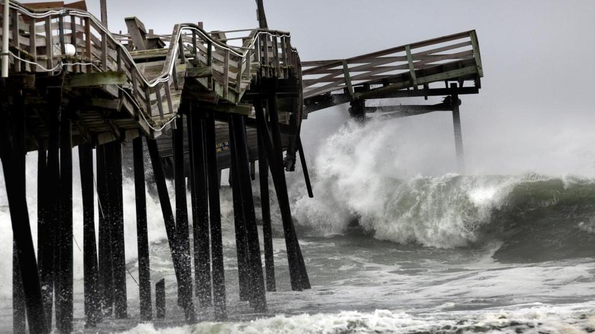 Waves generated by Hurricane Earl battered the already storm damaged Frisco Pier in Frisco, N.C. on Thursday, Sept. 2, 2010.