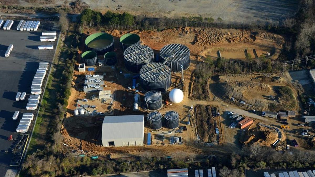 An aerial view of the plant when  it was under construction in Charlotte.