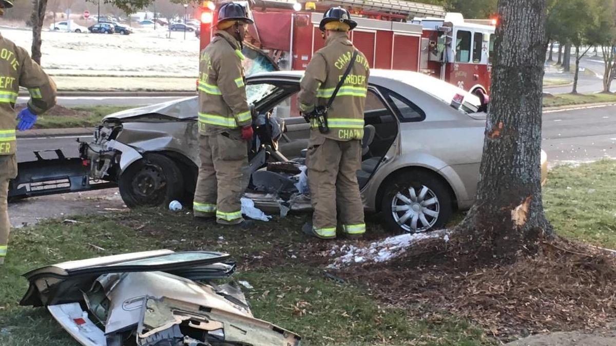 Medic treated a motorist for injuries in the 2700 block of West Arrowood Road in Steele Creek on Tuesday morning, and took her to Carolinas Medical Center.