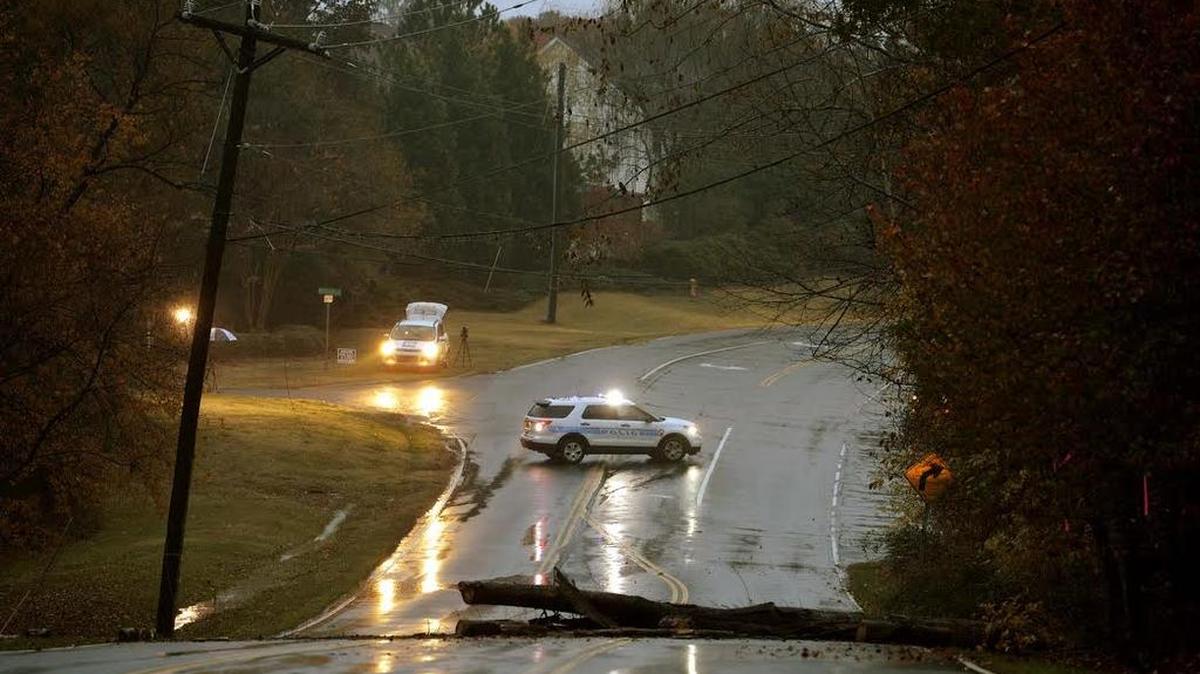Providence Road West between Johnston Road and Lancaster Highway is closed after a tree fell and knocked power lines onto the road early Thursday, November 19, 2015.