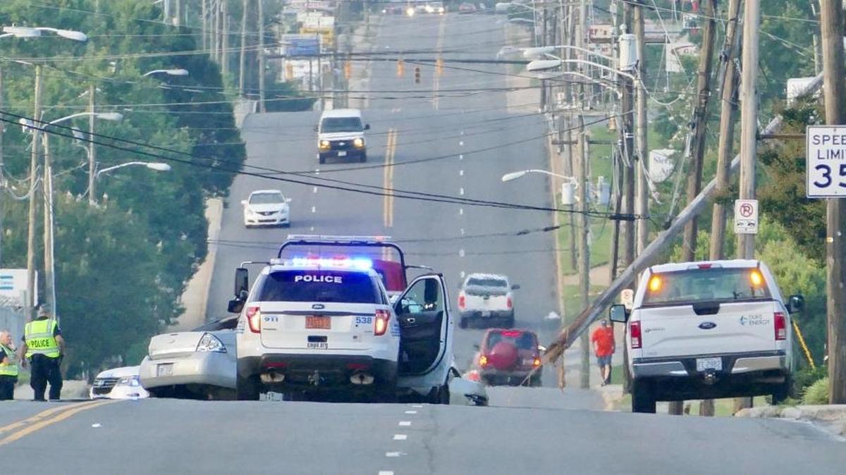 South Boulevard is closed between Scaleybrook and Woodlawn Road after a crash involving at least one vehicle, knocked down powerlines.