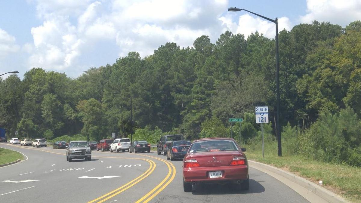 South Carolina’s Highway 121 near Rock Hill was crowded but moving around lunchtime Monday.