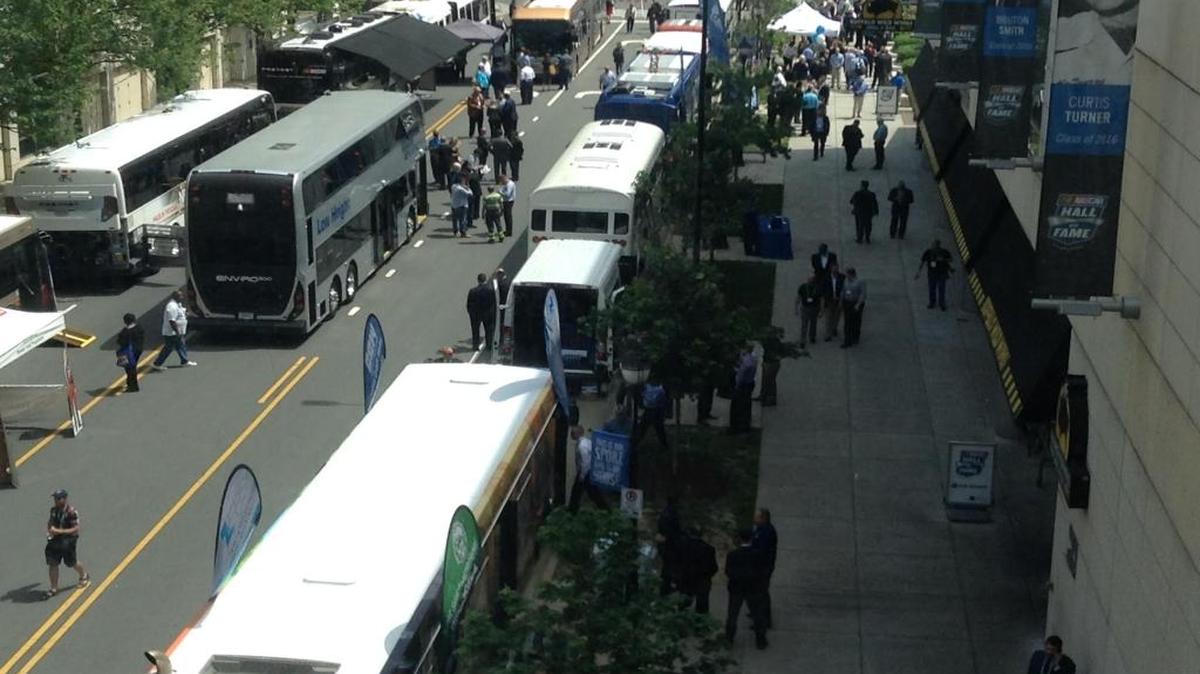 Parts of South Brevard Street are closed near M.L. King Jr. Drive and the NASCAR Hall of Fame for most of the workday as the American Public Transportation Association begins its International Bus Roadeo.