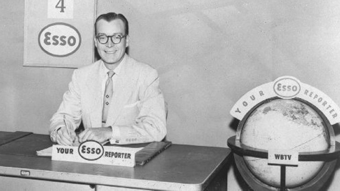 Doug Mayes on the set of “Your Esso Reporter,” an early newscast on WBTV.