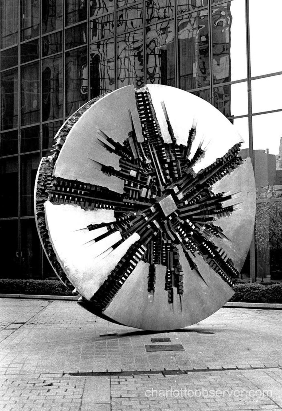 Arnaldo Pomodor’s Il Grande Disco at the Square in uptown Charlotte.