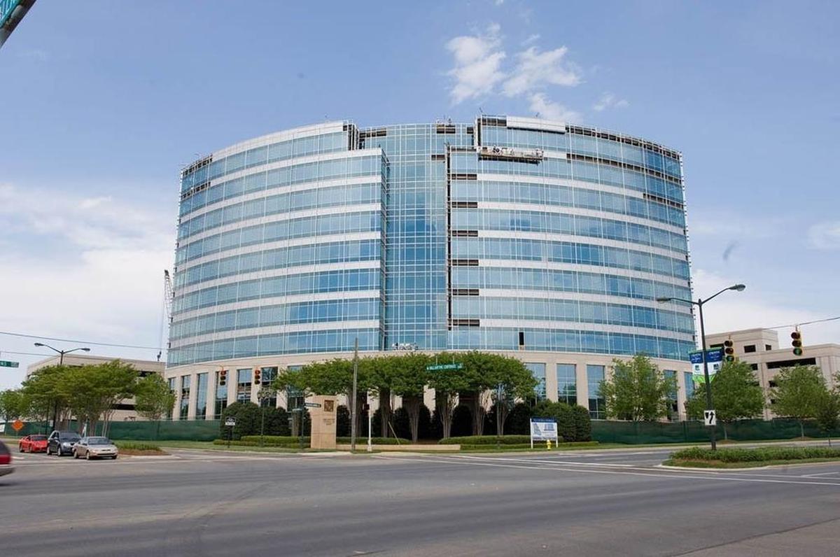 The Harris Building is a 10-story building in Ballantyne Corporate Park. The building is now valued at $64,288,600, up a half percent from 2019, according to the county assessor’s office.
