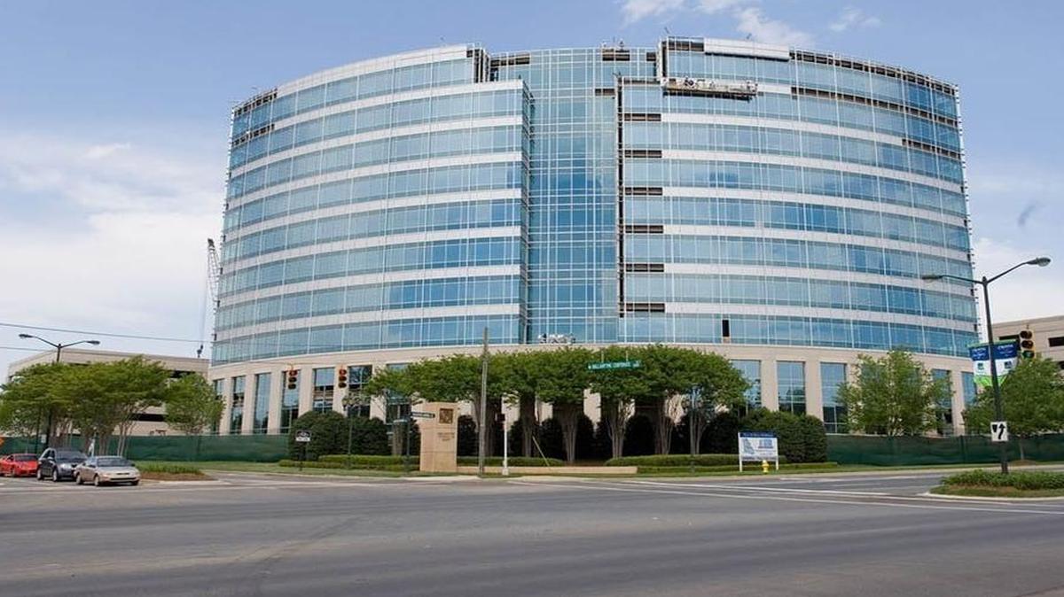 The Harris Building is a 10-story building in Ballantyne Corporate Park. The building is now valued at $64,288,600, up a half percent from 2019, according to the county assessor’s office.