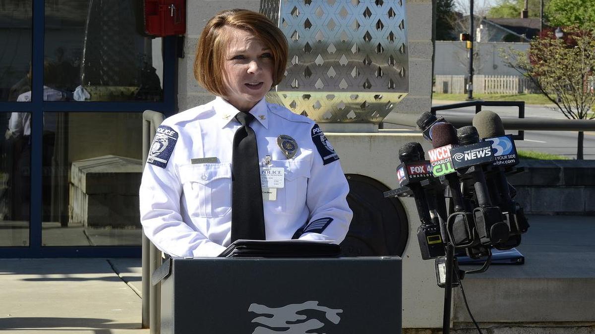 
Deputy Chief Katrina Graue with the Charlotte-Mecklenburg Police Department presented the 2015 first-quarter crime statistics in front of the Metro Division headquarter, on Tuesday, April 28, 2015.
