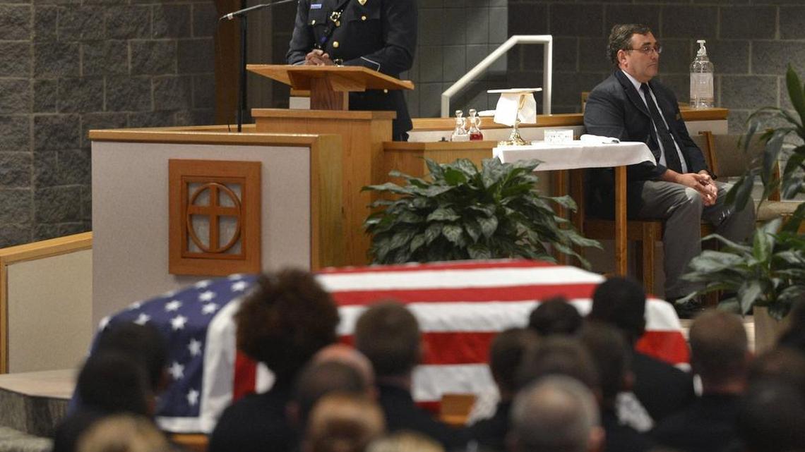 CMPD Chief Kerr Putney speaks at the funeral service for Jeremy Moseley, the 29-year-old Charlotte-Mecklenburg police candidate who died during physical fitness training.