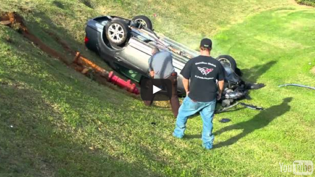 
Officers were called about a careless and reckless driver. As they arrived, a woman struck two police cars, two civilian cars, a guy wire and then a fire hire hydrant. Then she drove down a 12-foot embankment, flipping her vehicle.
