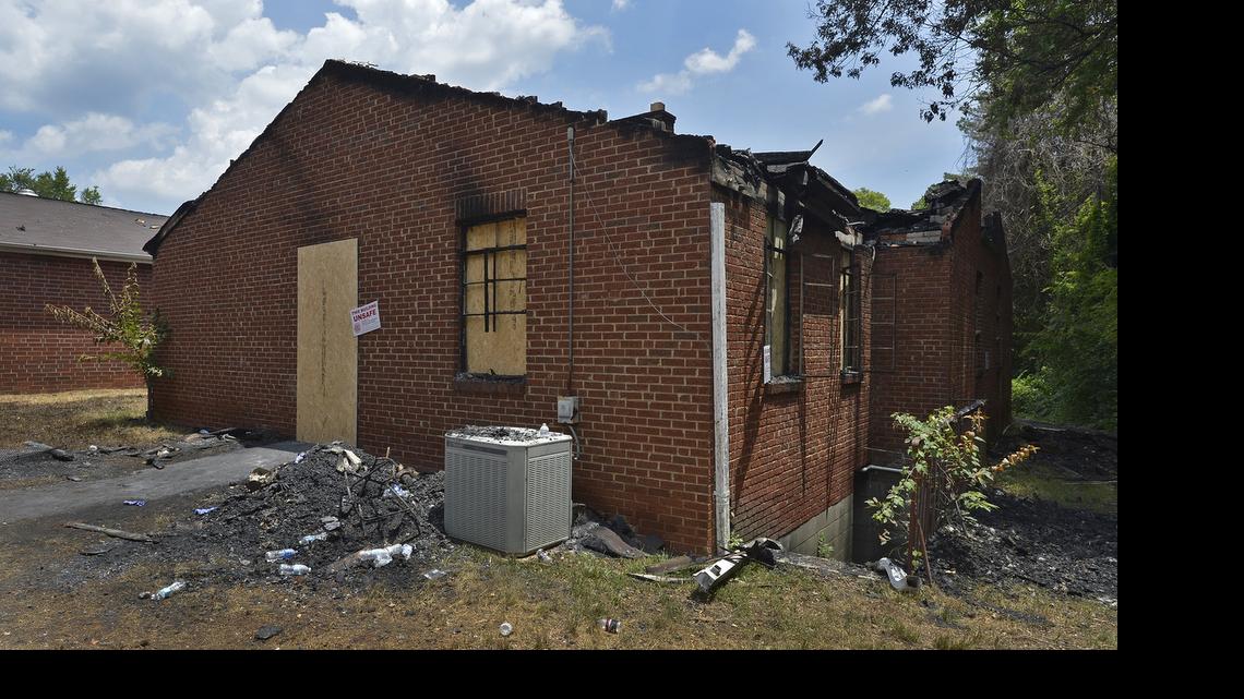 
The charred remains of the back left wing of Briar Creek Road Baptist Church, Thursday afternoon, June 25, 2015. The church was intentionally set on fire early Wednesday morning. 
