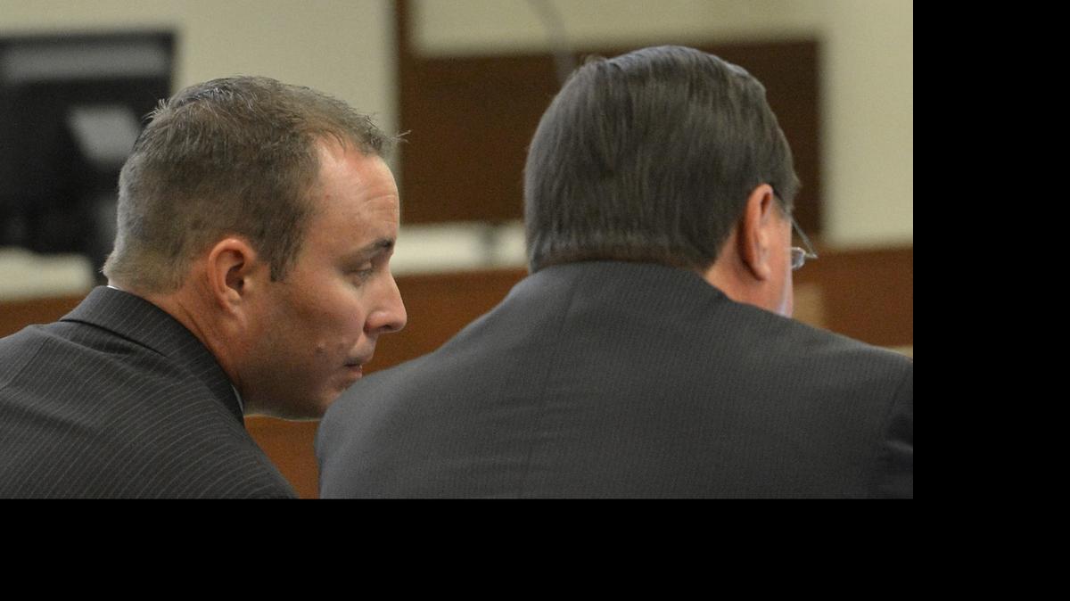 
 Kerrick, left,who faces three to 11 years in prison if convicted, sat next to his his attorney George Laughrun on Monday during the first day of his trial.

