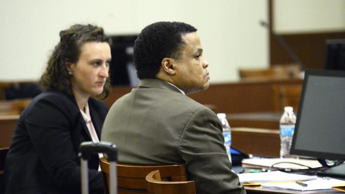 Tim Crumitie, shown with Assistant Public Defender Emily Wallwork on the first day of his trial, was convicted of first-degree murder Wednesday in the 2016 shooting of Michael Gretsinger, a romantic rival. He was sentenced to life in prison without parole