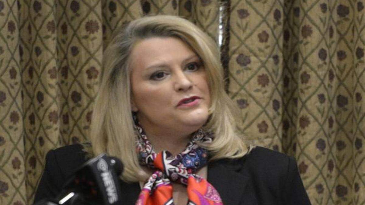 Jill Westmoreland Rose, United States Attorney Western District of North Carolina, speaks during a press conference Monday about the Department of Justice's continued efforts to combat human trafficking.