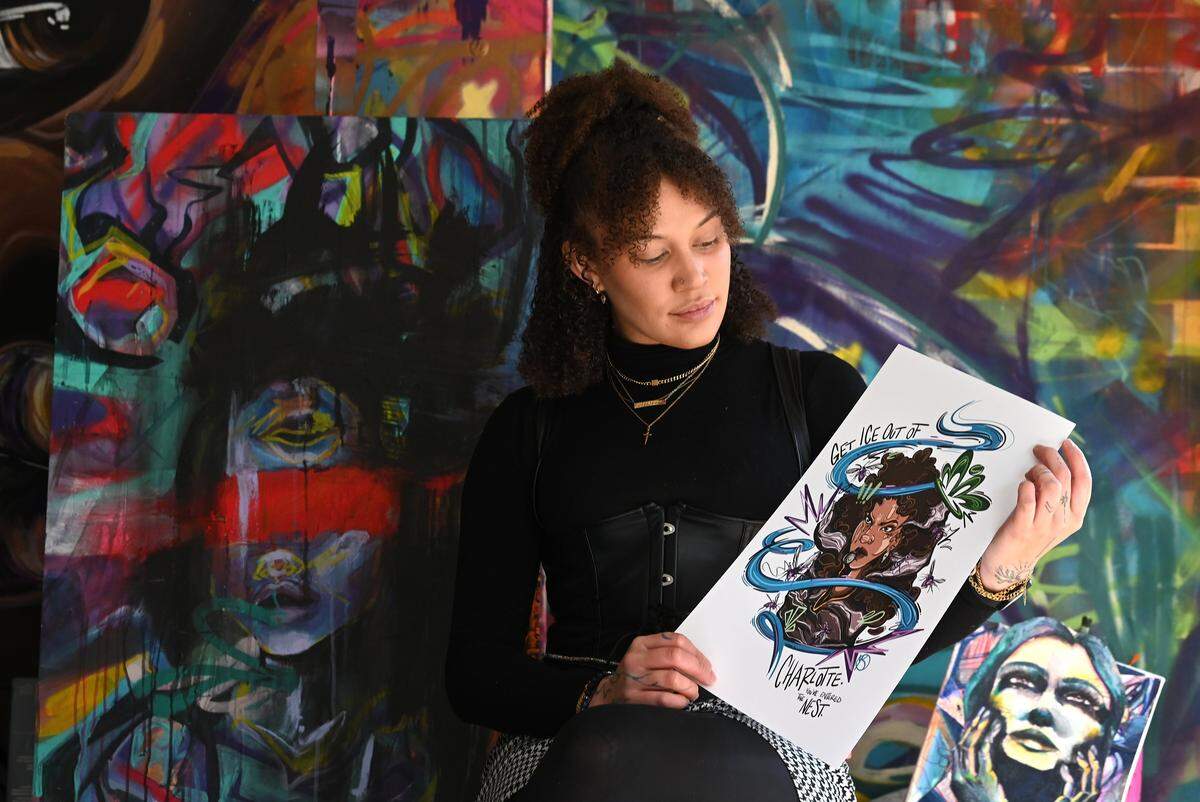 Charlotte creative catalyst Makayla Binter is raising funds with an anti-ICE are piece for Carolina Migrant Network.